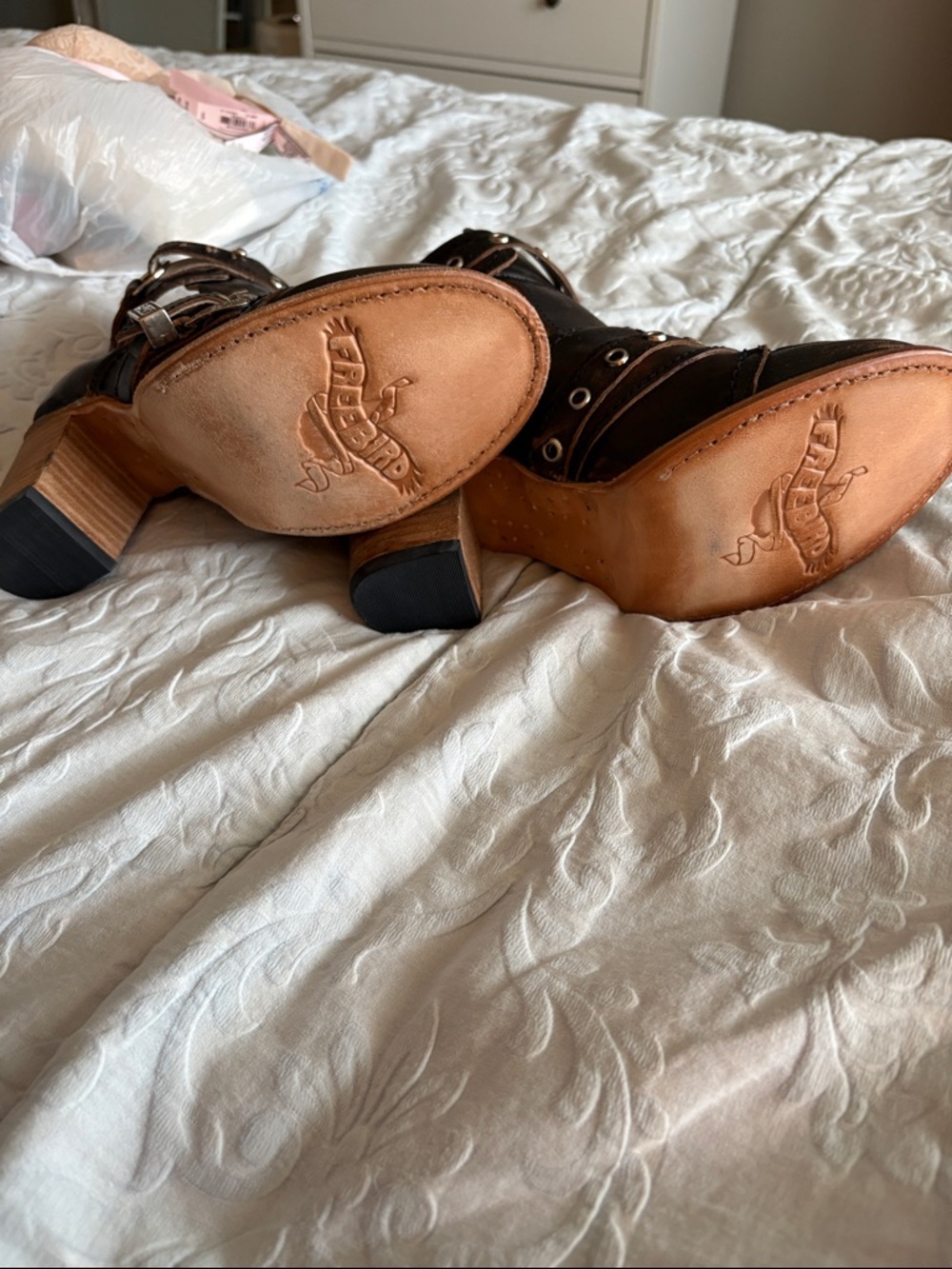 Freebird Brown Leather Buckle Cutout Ankle Booties - Picture 2 of 2